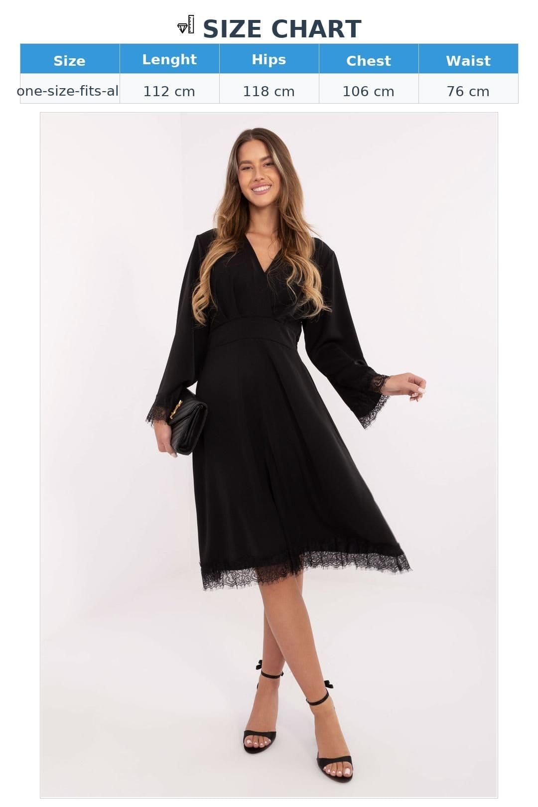 Love Lace Love Lace Women's Elegant Wrap Midi Flared Cocktail Dress in Black - 4