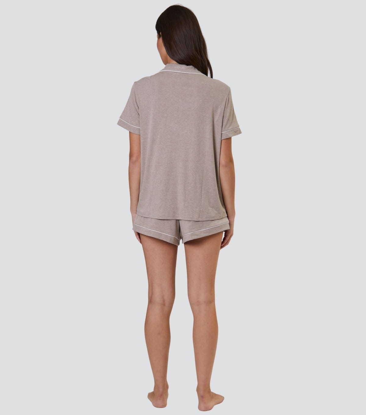 Loungeable Women's Oatmeal Ribbed Shirt and Shorts Pyjama Set Loungeable New Look - 4