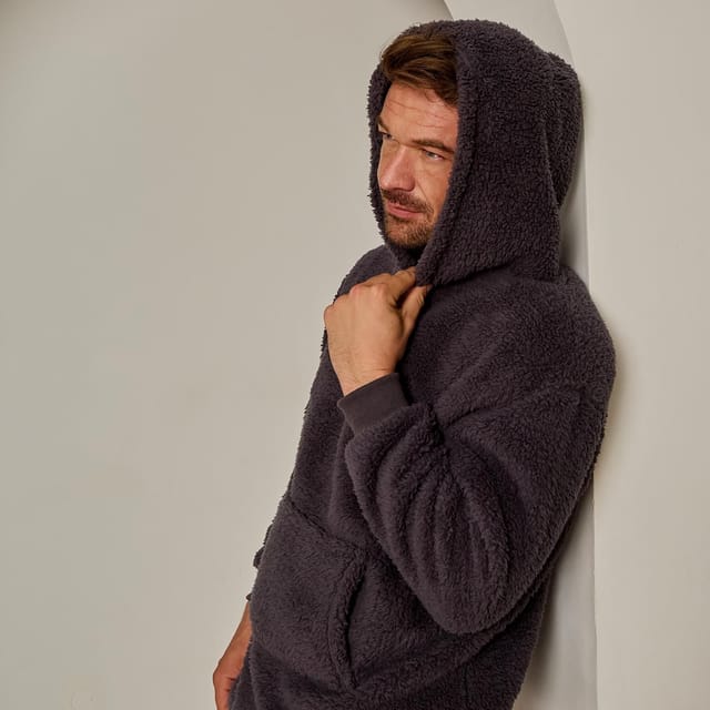 OHS OHS Men's Mens Teddy Marl Check Hoodie Pyjama Set Winter Loungewear - 3