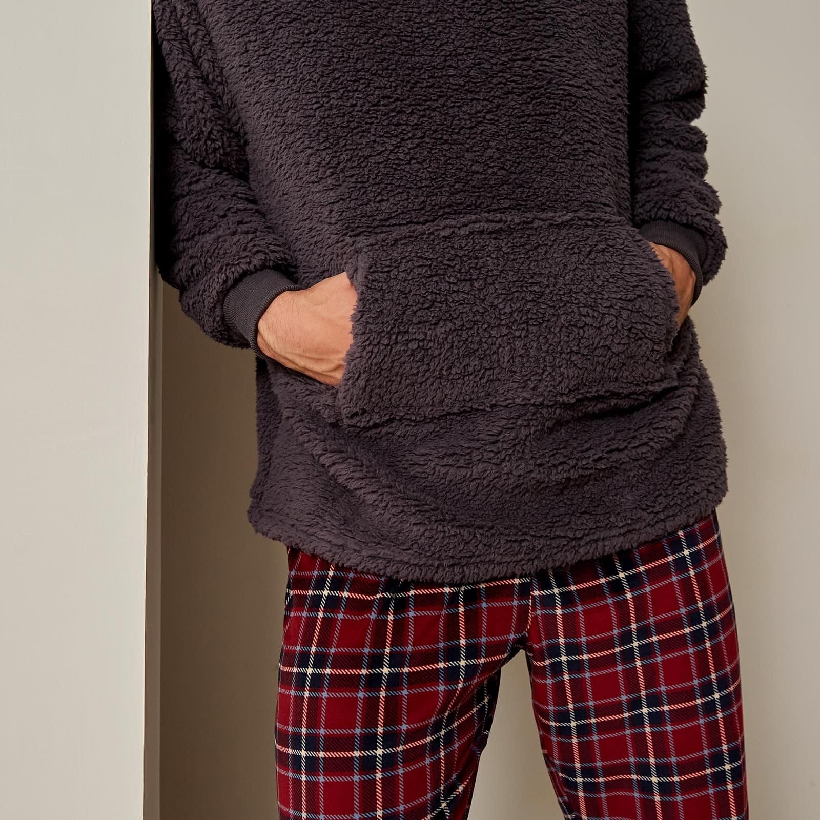 OHS OHS Men's Mens Teddy Marl Check Hoodie Pyjama Set Winter Loungewear - 4