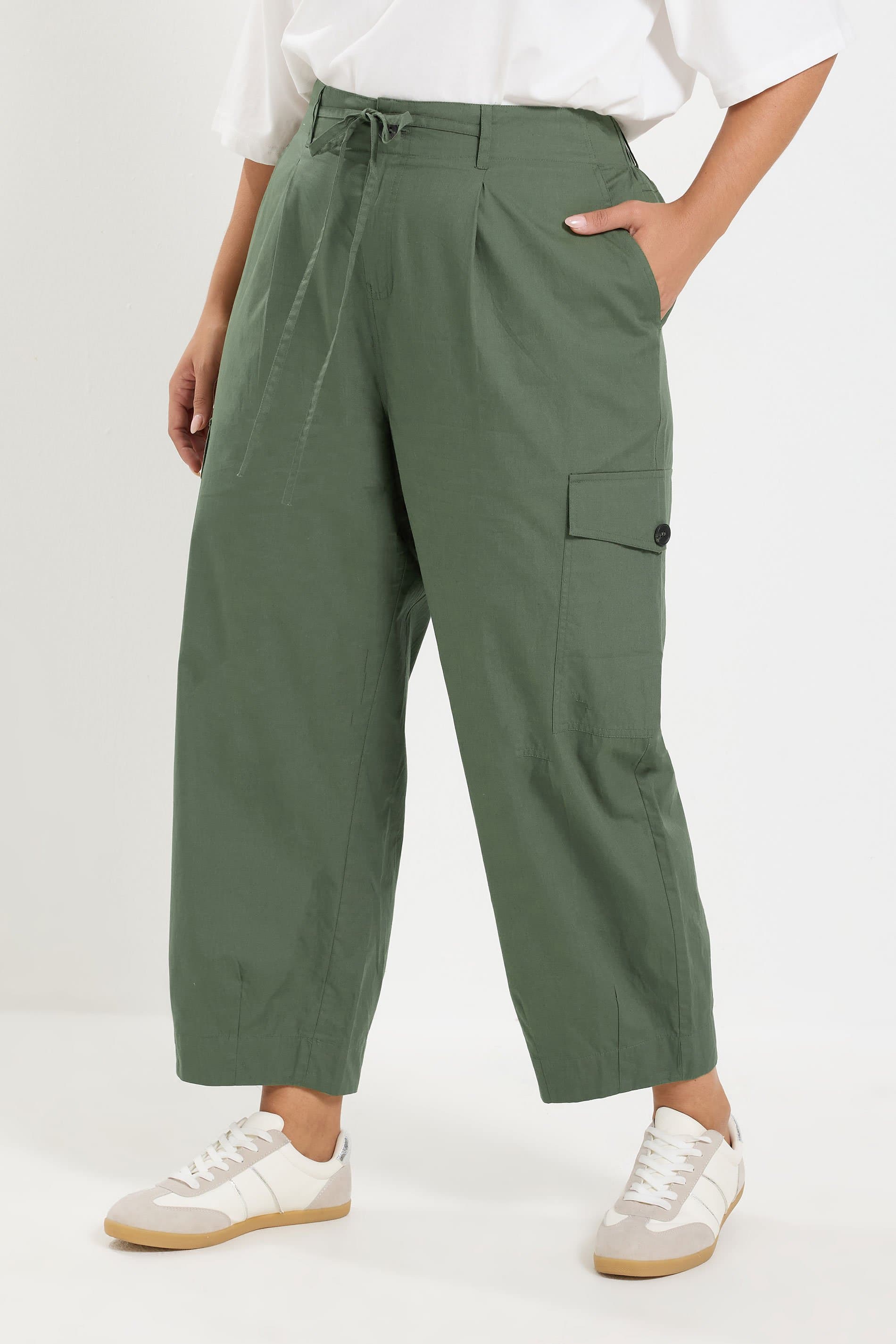 Yours Plus Size Green Barrel Cargo Trousers