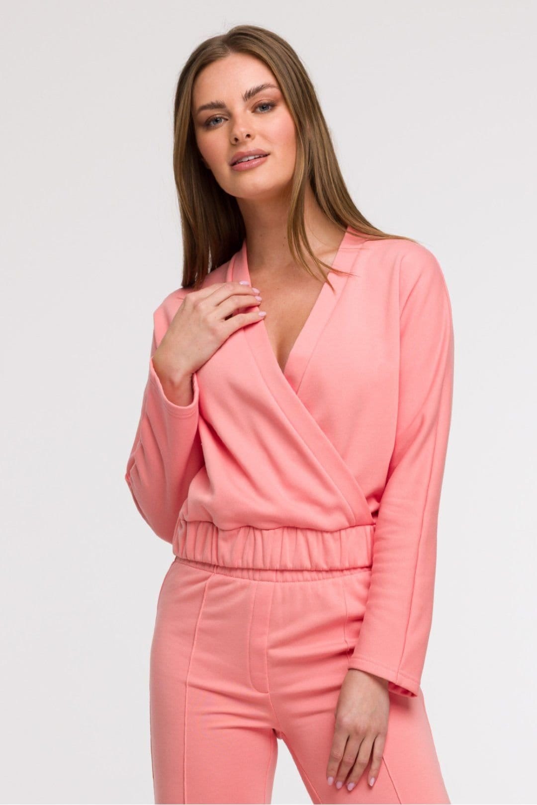 Love Lace Pink Wrap Blouse with V Neck