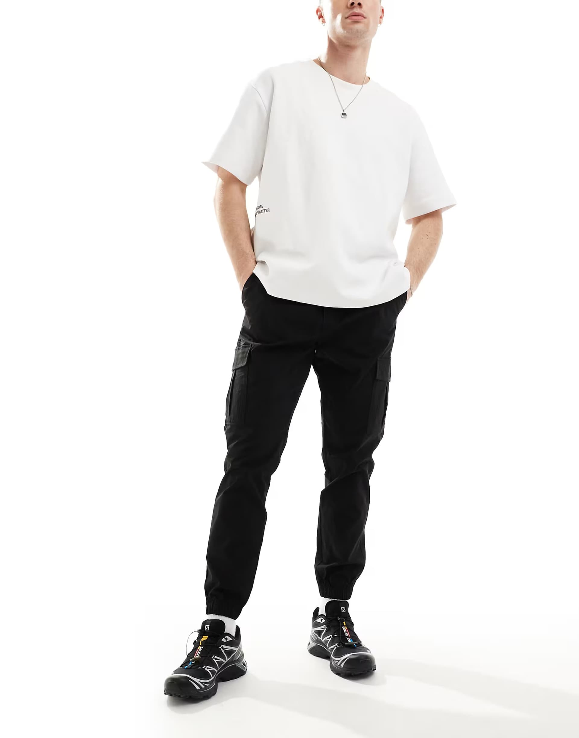 ASOS Jack & Jones Intelligence poly cargo trouser in black