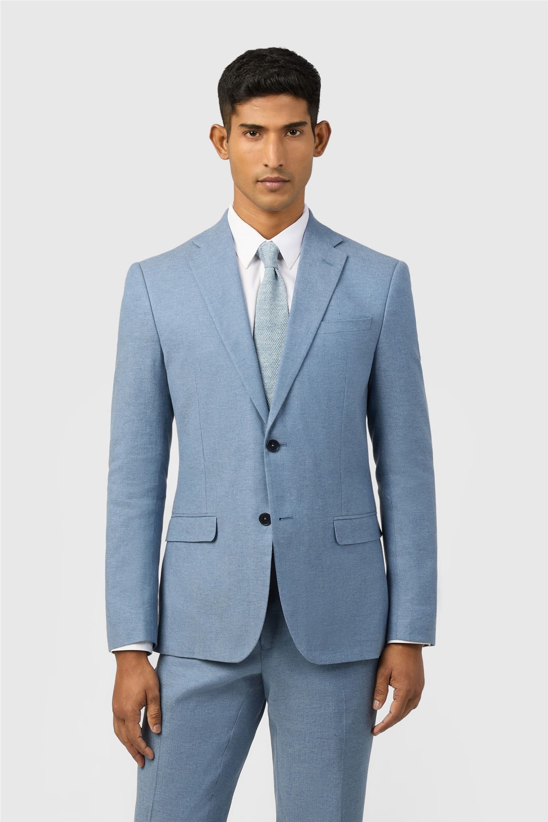 Ted Baker Ted Baker Men's Single Breasted Two Button Herringbone Tailored Suit Jacket in Light Blue