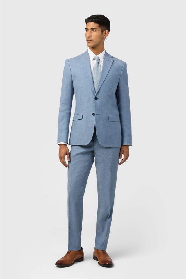 Ted Baker Ted Baker Men's Single Breasted Two Button Herringbone Tailored Suit Jacket in Light Blue - 3