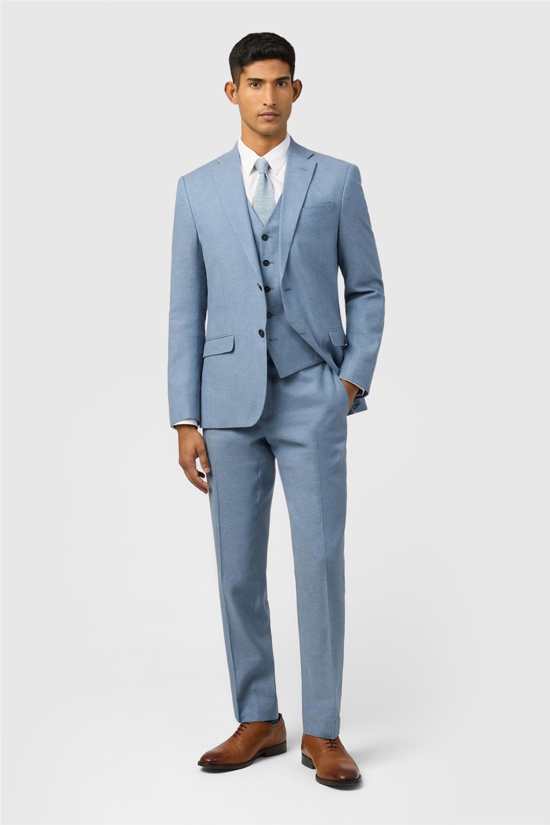 Ted Baker Ted Baker Men's Single Breasted Two Button Herringbone Tailored Suit Jacket in Light Blue - 4