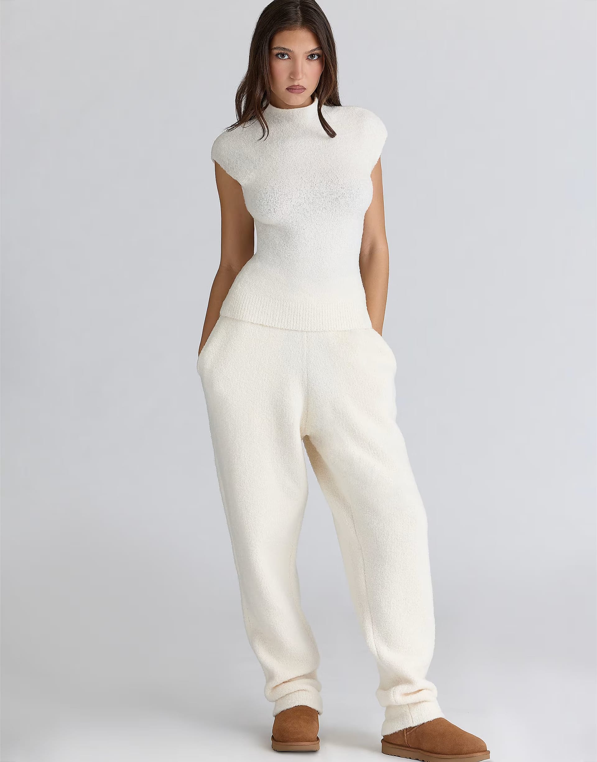 ASOS House of CB Ivory Merino Wool Knit Trousers in Ivory