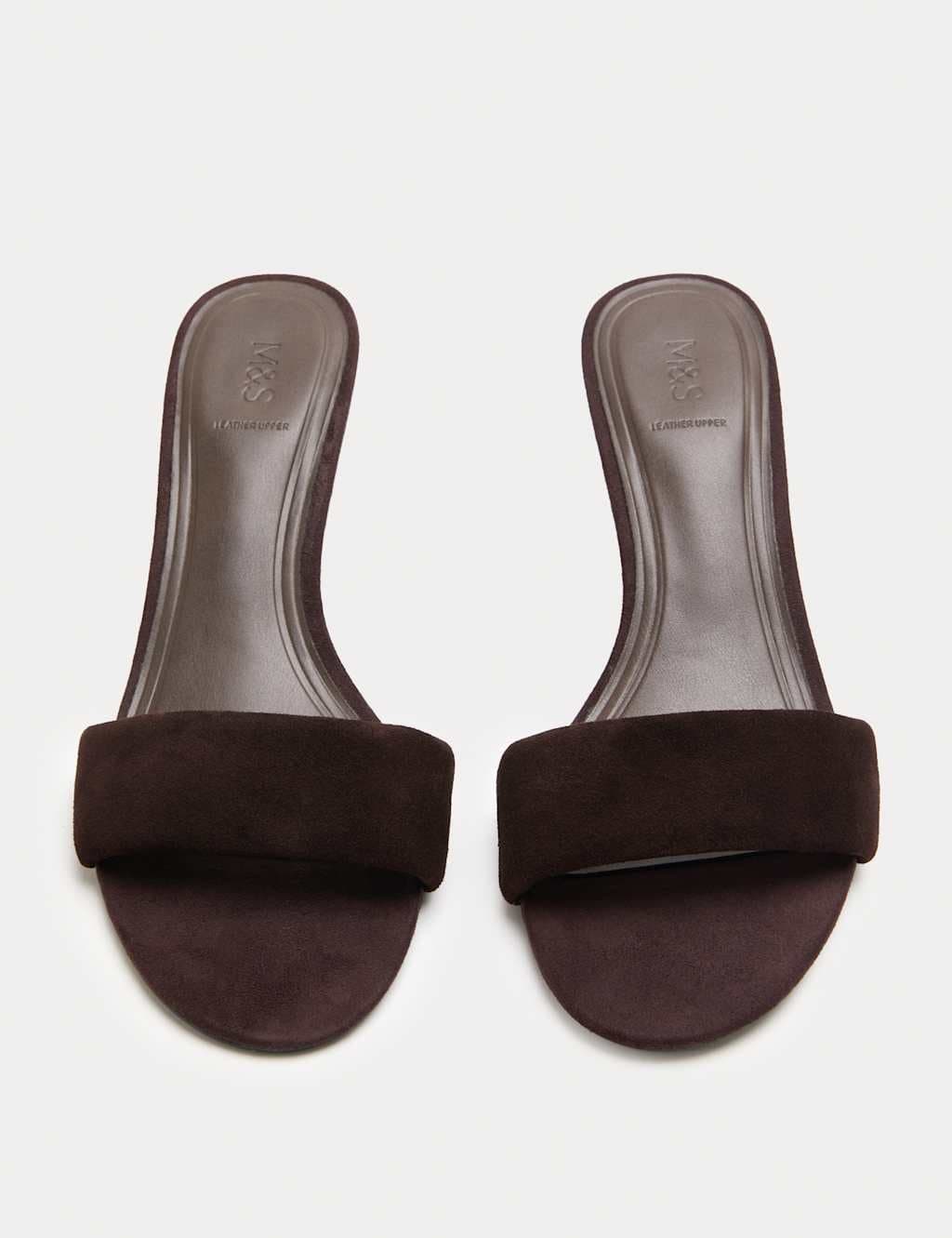 Marks & Spencer M&S Suede Kitten Heel Open Toe Mules Brown