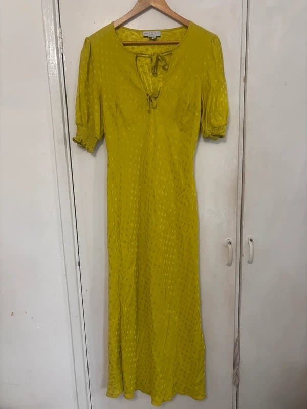 Never Fully Dressed Never Fully Dressed Lime Satin Jacquard Tie Front Midi Dress UK 12
