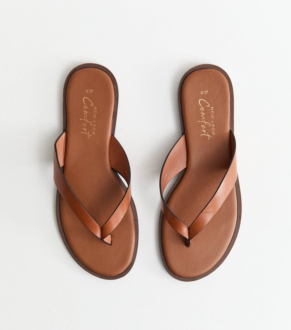 New Look Women's Tan Faux Leather Toe Post Sandals Vegan New Look