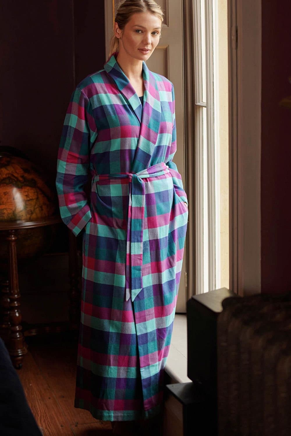 British Boxers British Boxers Women's 'Montrose' Check Brushed Cotton Dressing Gown