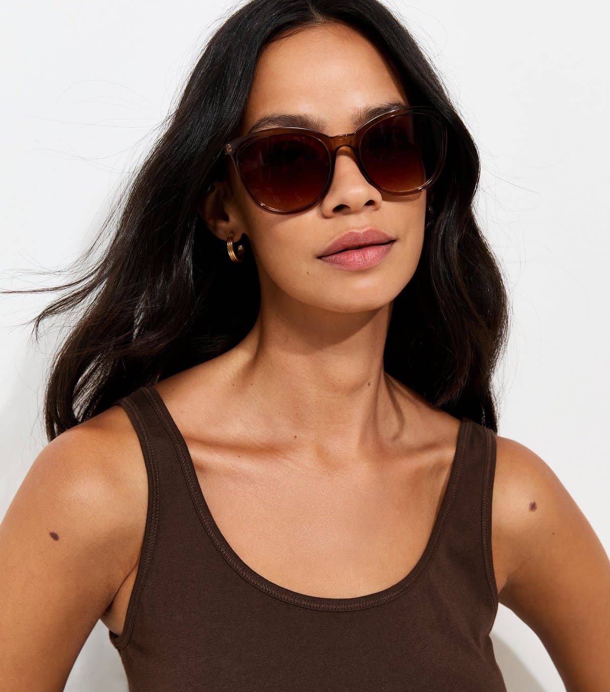 New Look Women's Dark Brown Cotton Scoop Neck Vest New Look