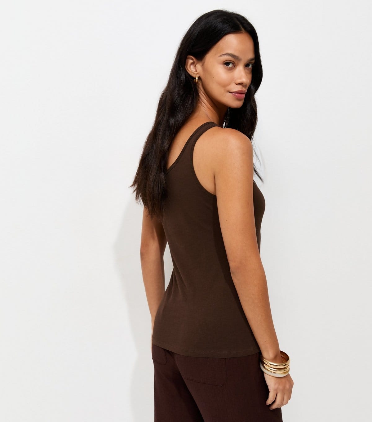 New Look Women's Dark Brown Cotton Scoop Neck Vest New Look - 4