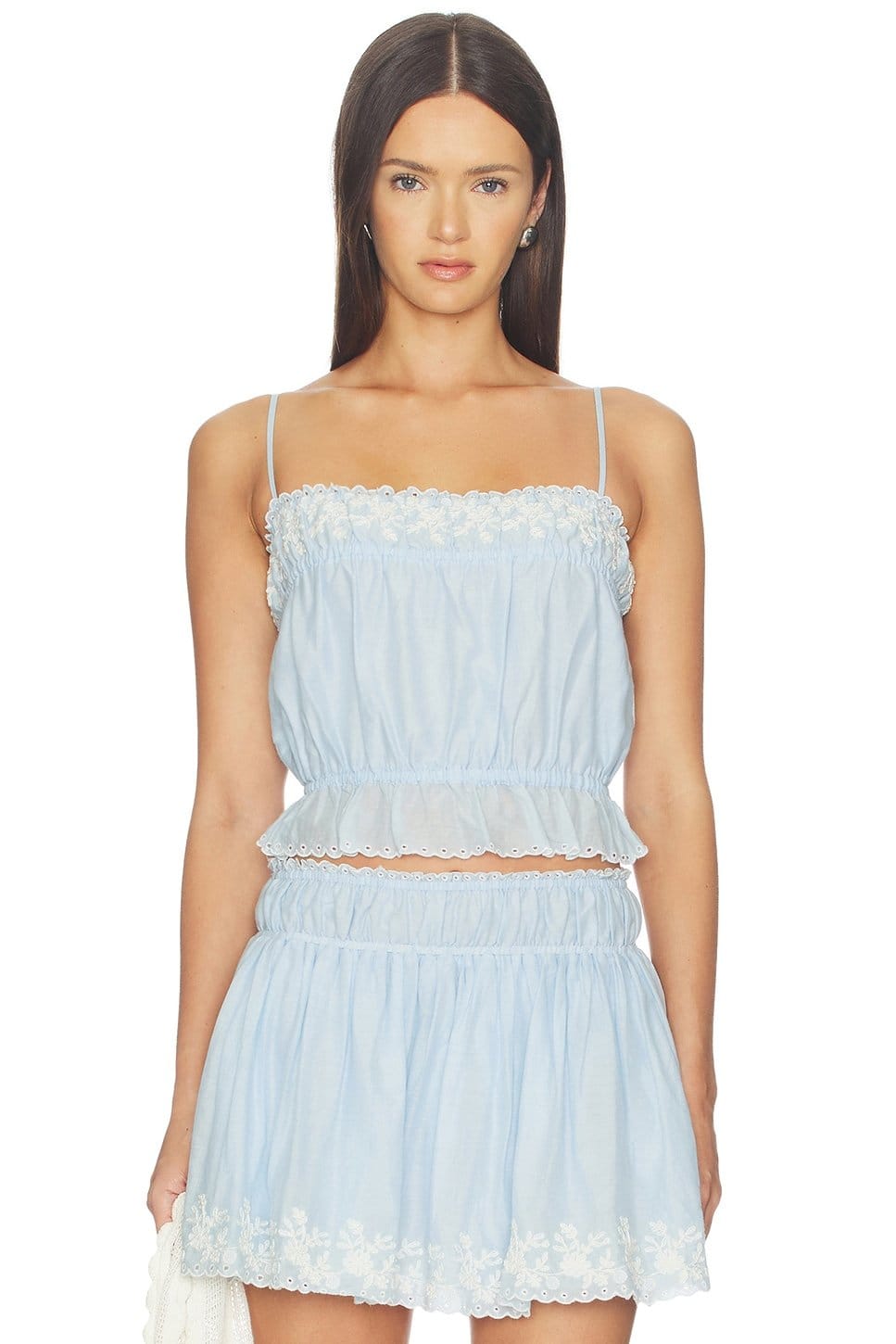 Revolve Light Blue Lace-Trim Romper