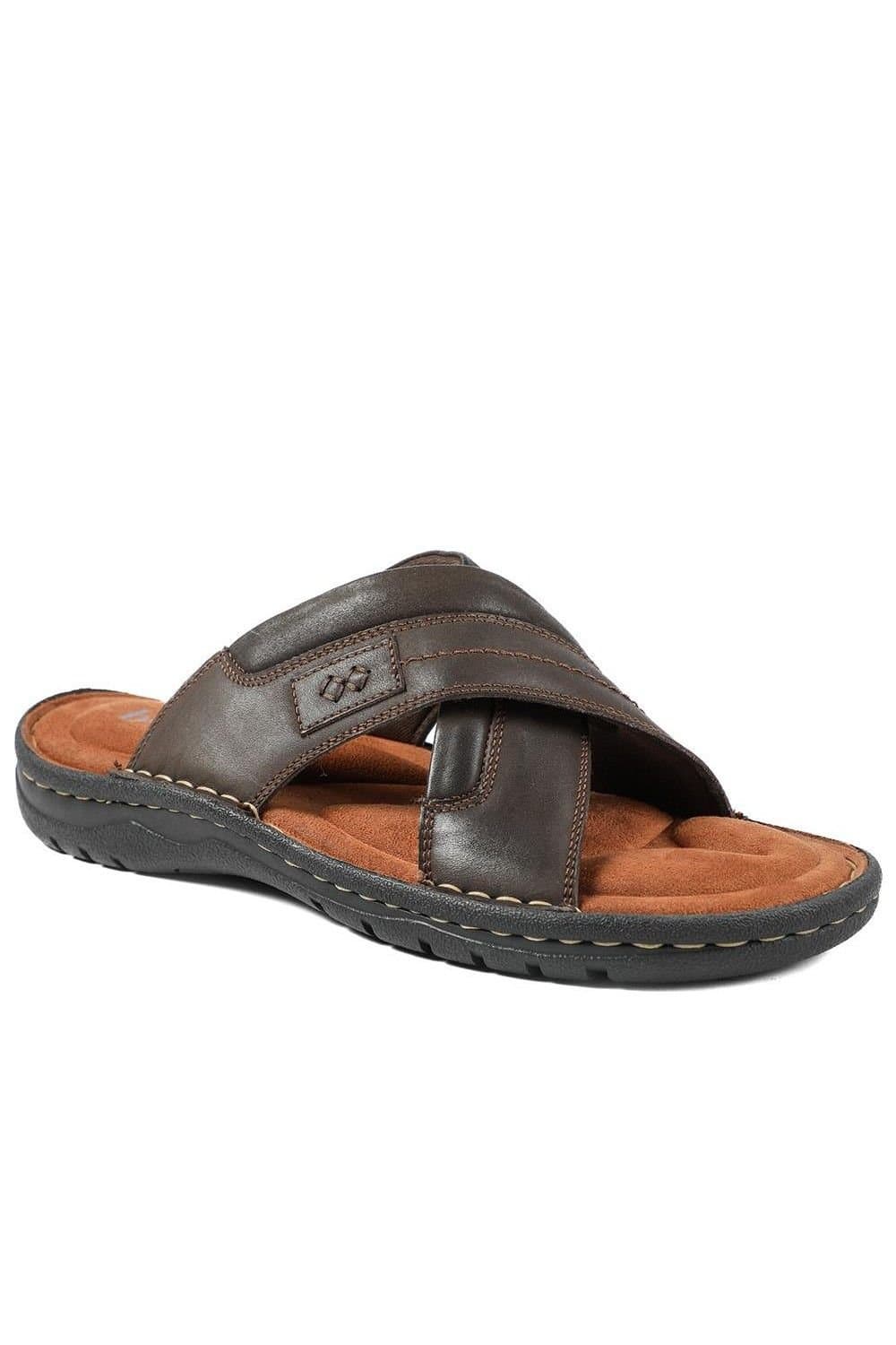 Pavers Pavers Men's Leather Mule Sandals in Dark Brown