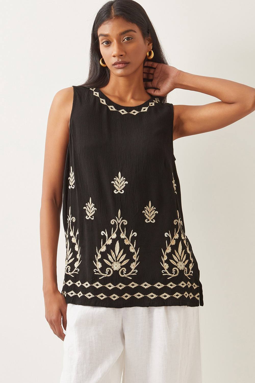 Monsoon Monsoon Women's Saffron Embroidered Tank Top Black - 1