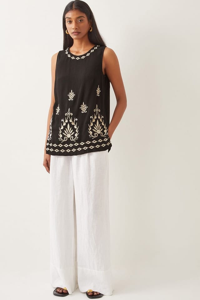 Monsoon Monsoon Women's Saffron Embroidered Tank Top Black - 2