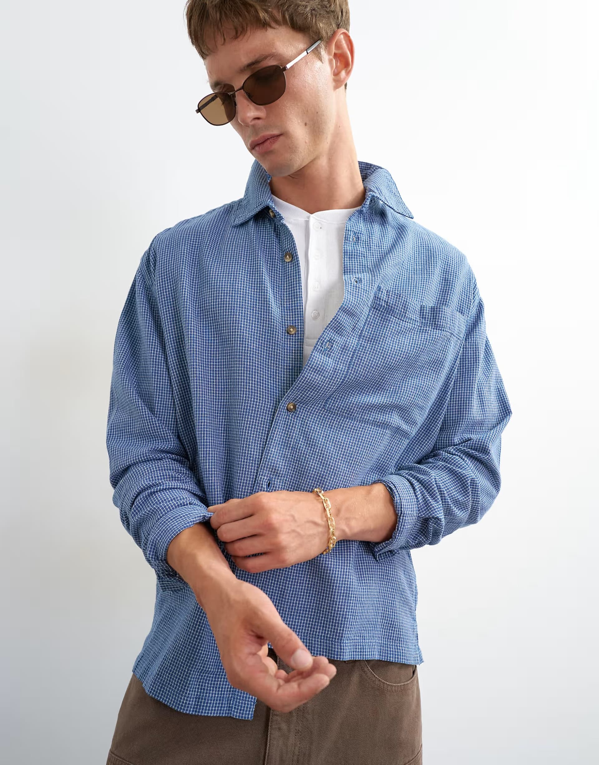 ASOS Topman relaxed fit flannel check shirt in blue