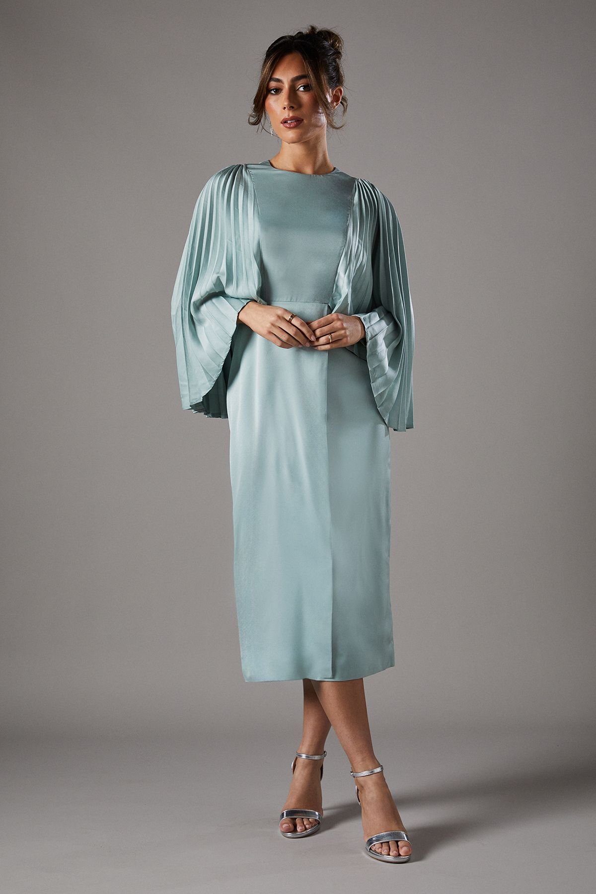 Coast Coast Women's Pleated Sleeve Satin Gown in Sage - 2