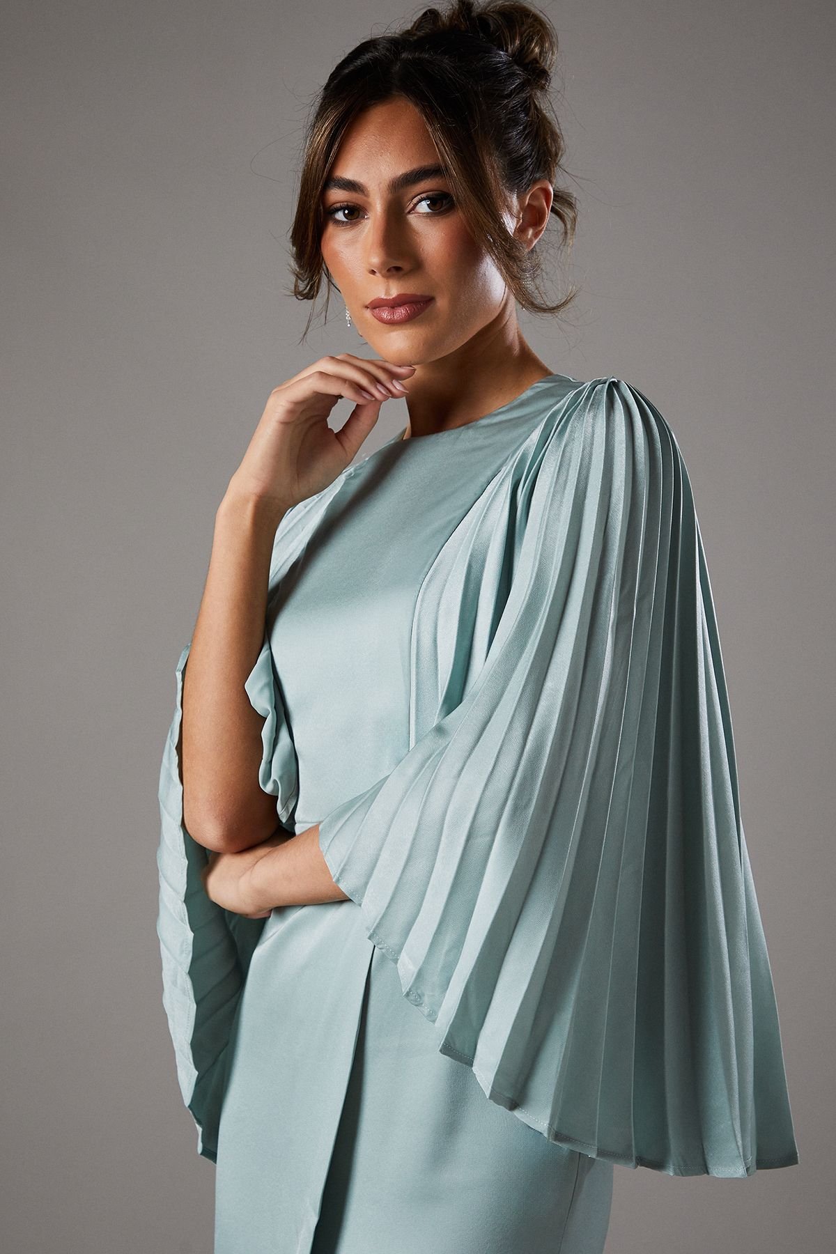 Coast Coast Women's Pleated Sleeve Satin Gown in Sage - 3