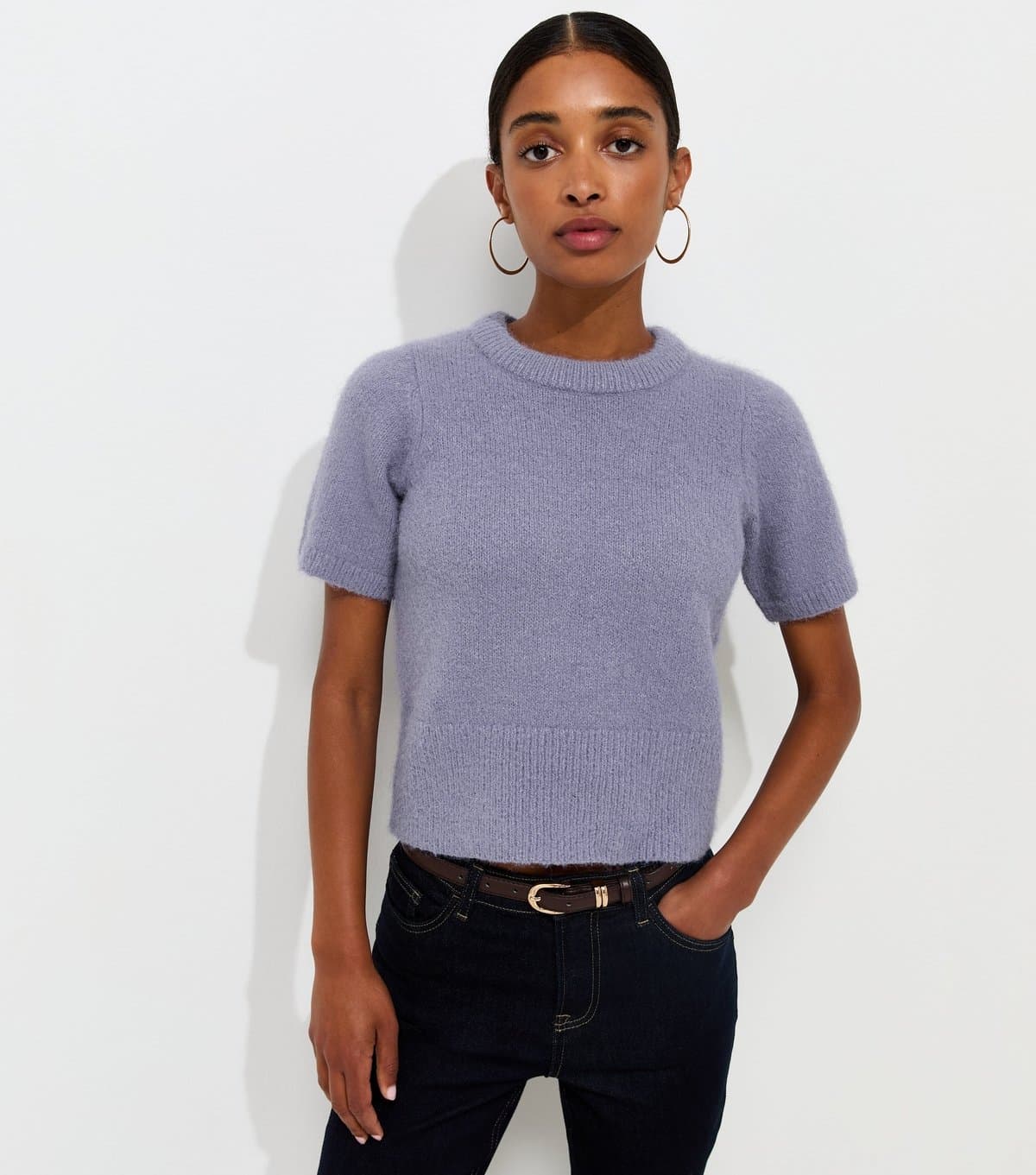 New Look Women's Light Purple Brushed Knit T-Shirt New Look