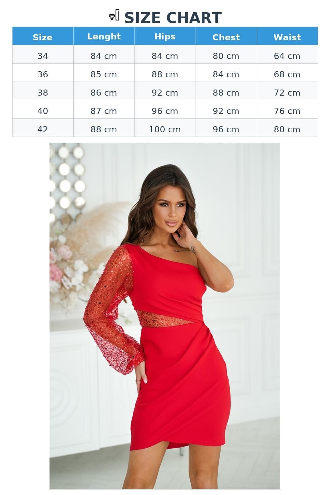 Love Lace Love Lace Women's One Shoulder Sequin Sleeve Asymmetrical Mini Dress in Red - 4
