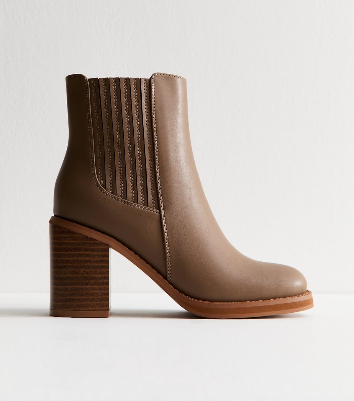 New Look Women's Brown Faux Leather Stack Heel Ankle Boots Vegan New Look