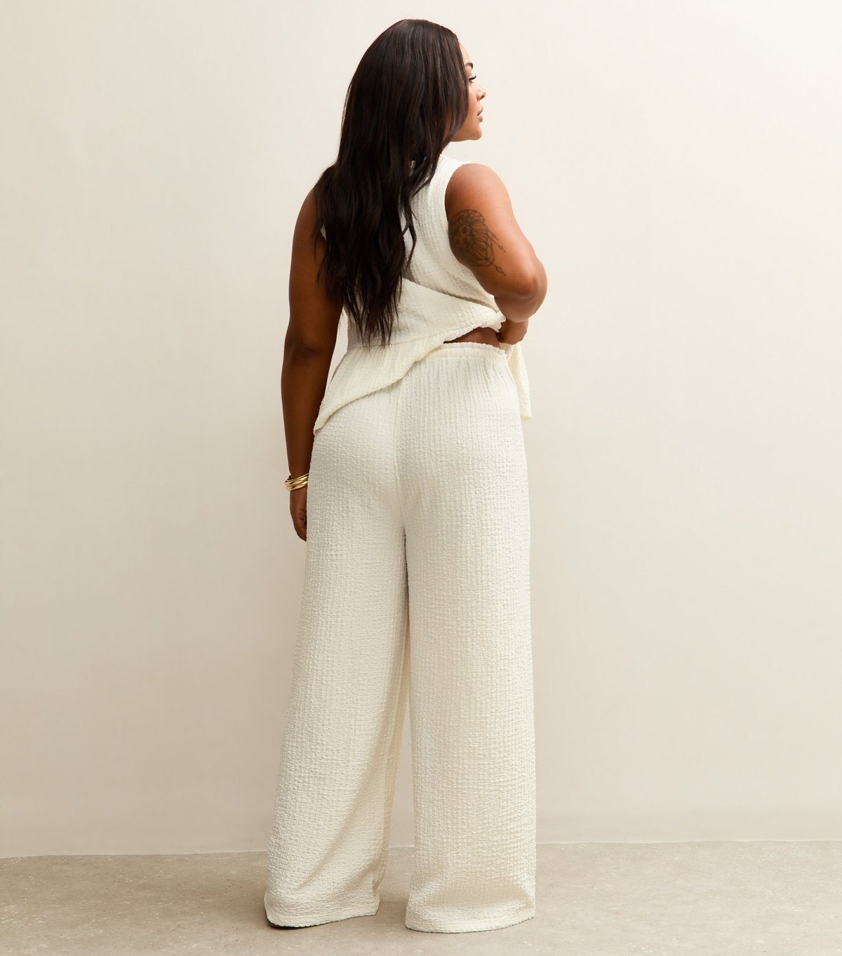 New Look Women's Plus Size Off White Textured Beach Trousers Curves New Look - 4