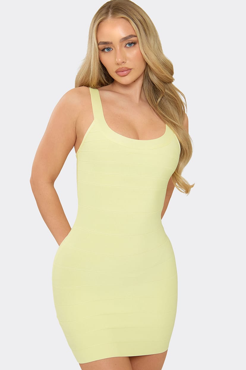 EGO EGO Women's Sleeveless Scoop Neck Bandage Mini Dress in Lime - 1