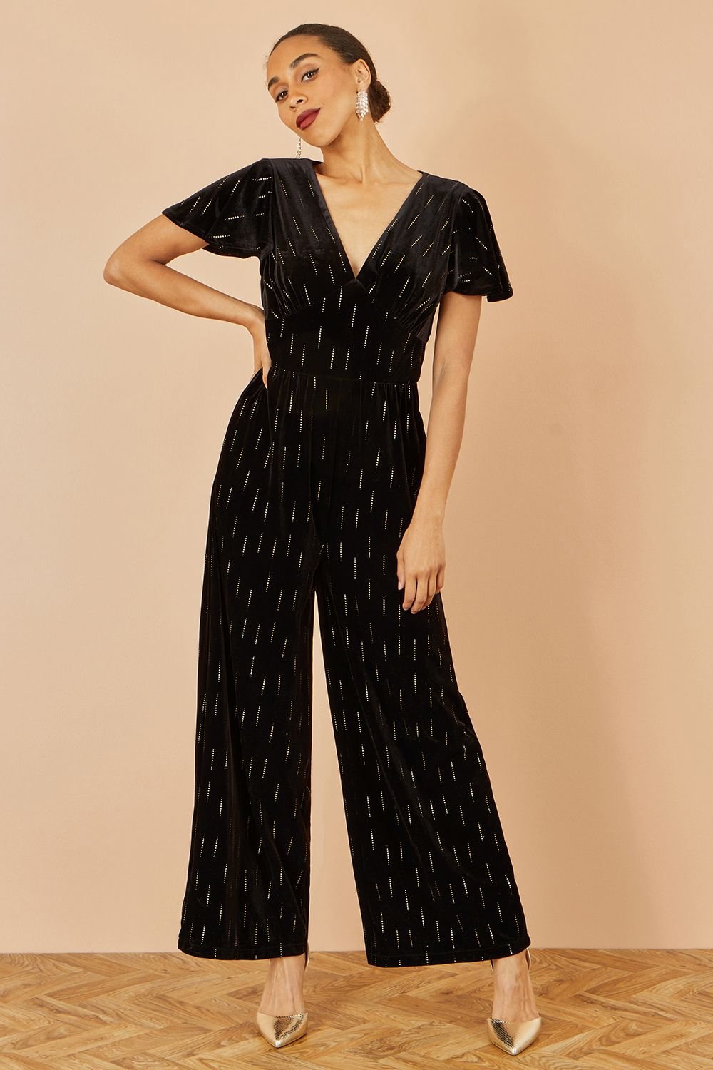Yumi Yumi Women's Black Foil Print Velvet Jumpsuit - 3