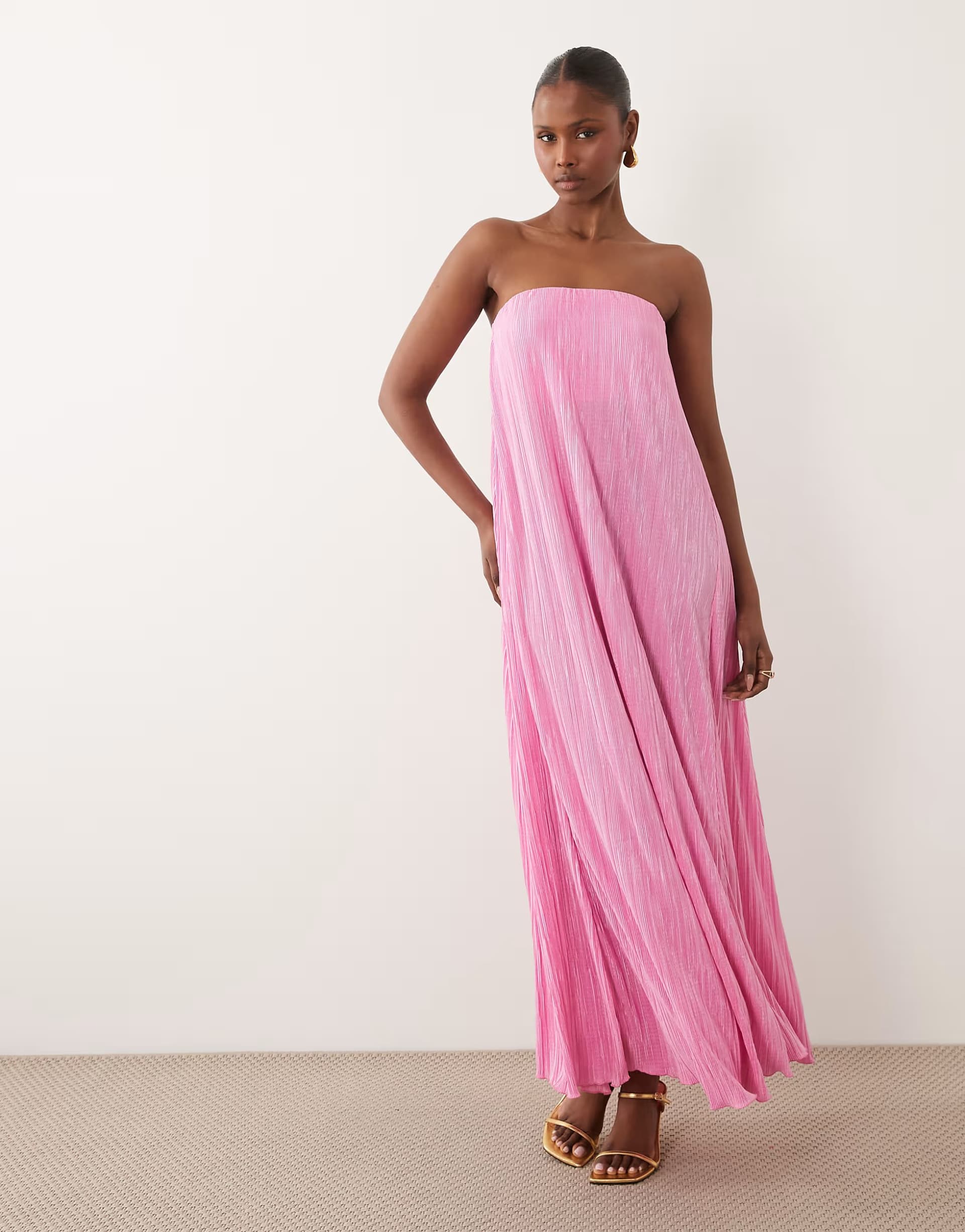 ASOS ASOS DESIGN plisse bandeau trapeze midi dress in pink