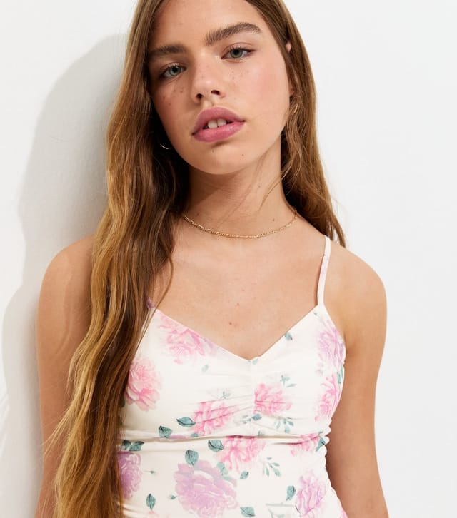 New Look Girls' Pink Chiffon Rose Print Strappy Mini Dress New Look - 2