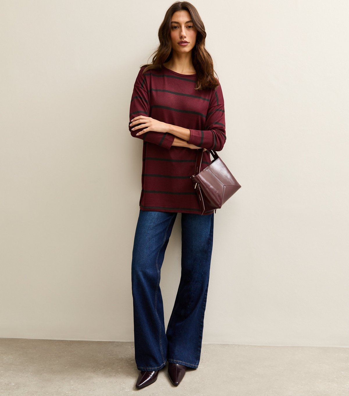 New Look Women's Tall Burgundy Long Sleeve Stripe Top New Look - 3