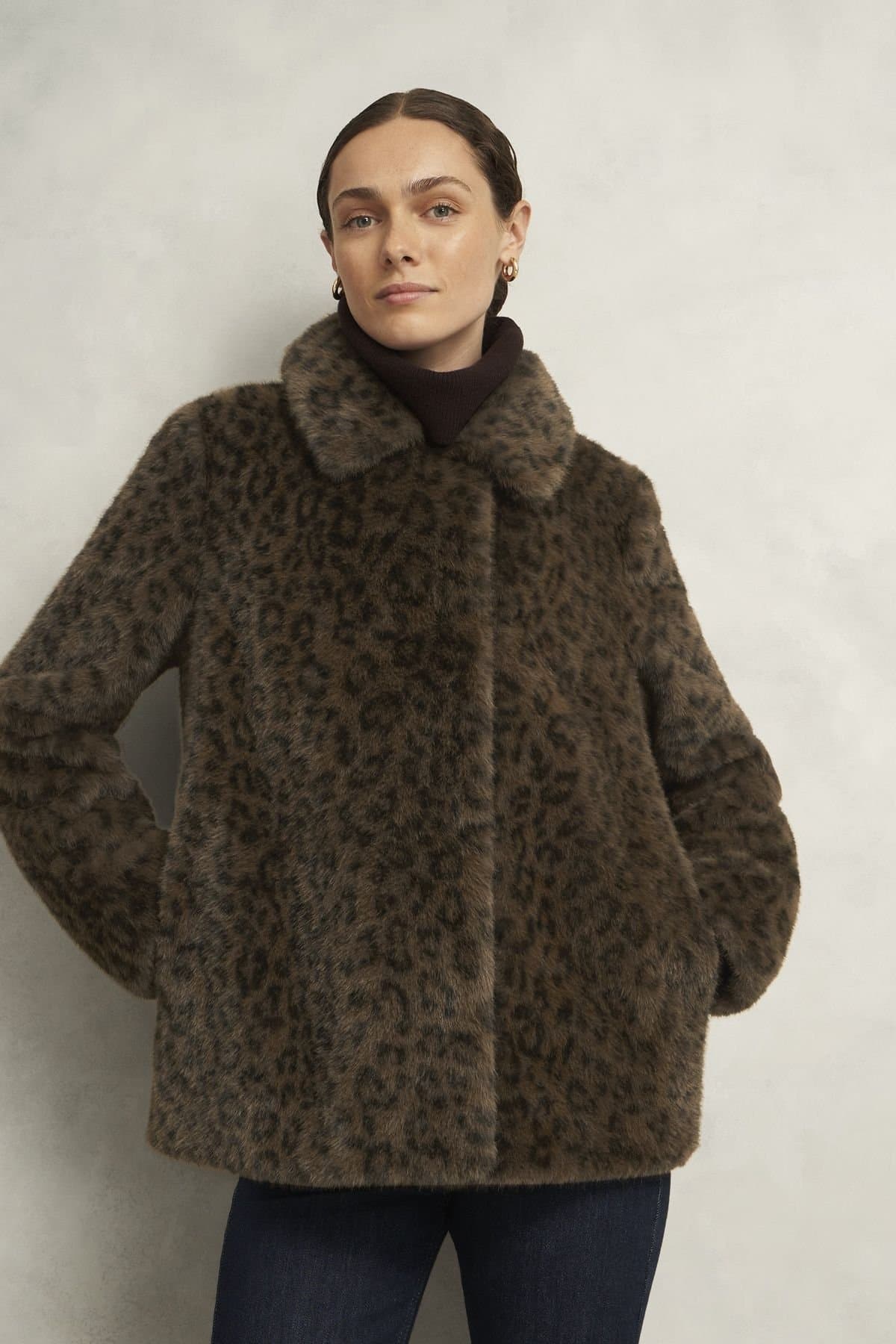 Hobbs London Hobbs London Women's Dania Leopard Coat in Dark Brown