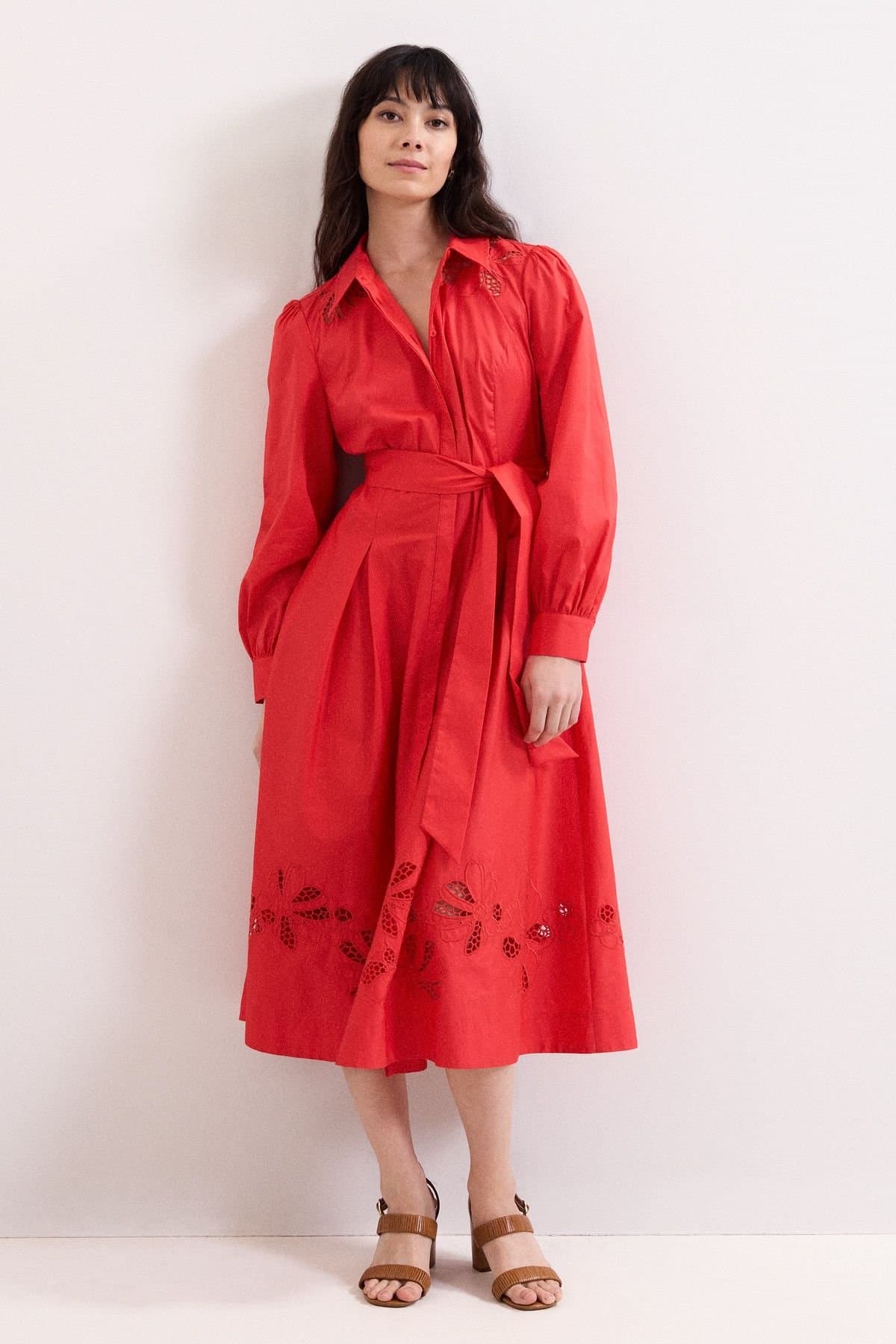 Phase Eight Phase Eight Women's Kim Cutwork Hem Midi Dress in Scarlet
