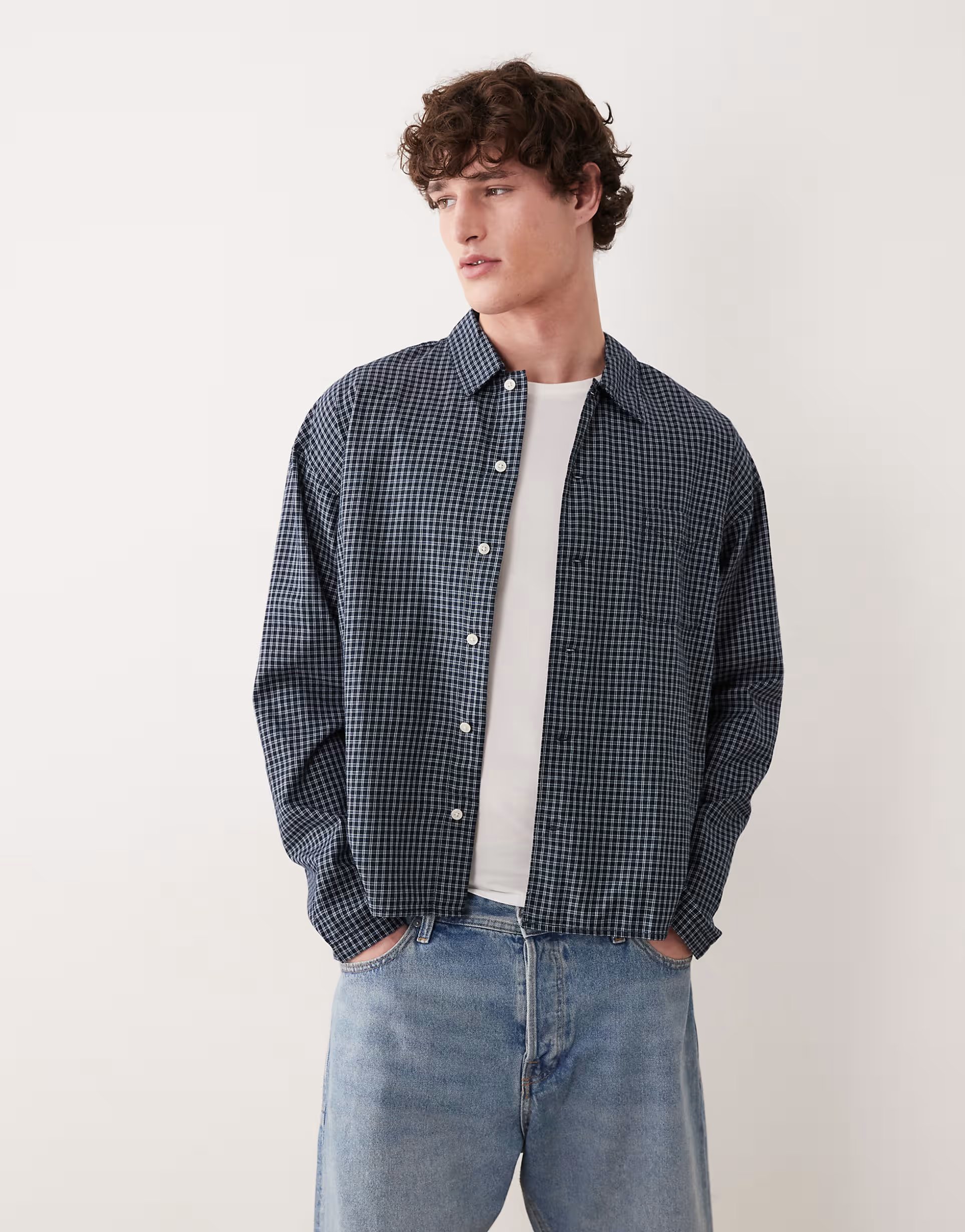 ASOS Jack & Jones oversized boxy shirt with grey navy - 1