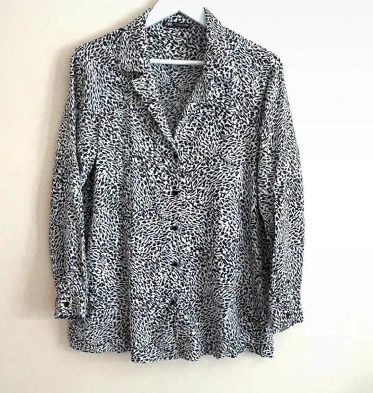 Zara 🤍 Zara Black & White Animal Print Shirt Blouse Oversized Button Up UK 10 12 M