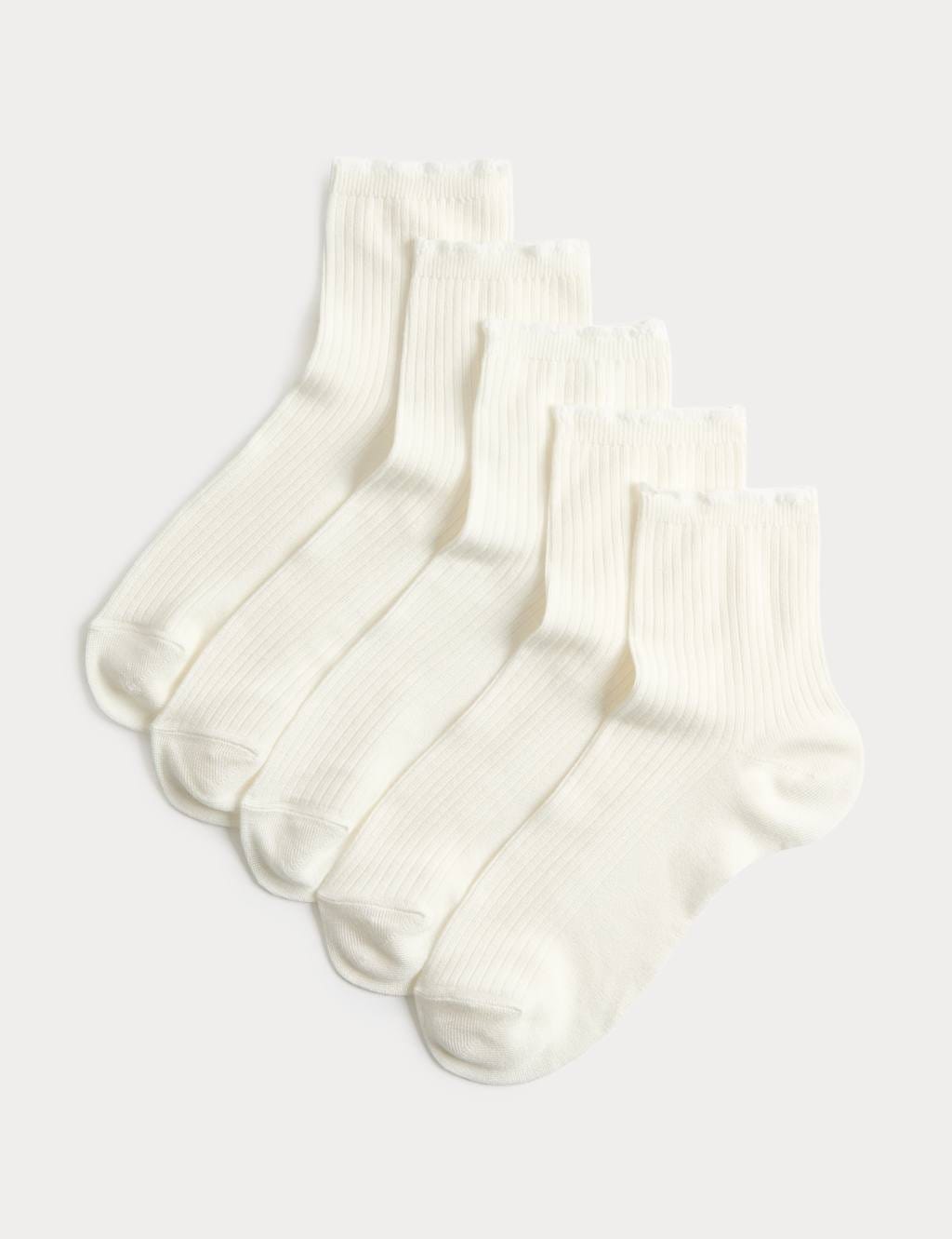 Marks & Spencer M&S 5 Pack Supersoft Ribbed Quarter Socks Ivory - 1