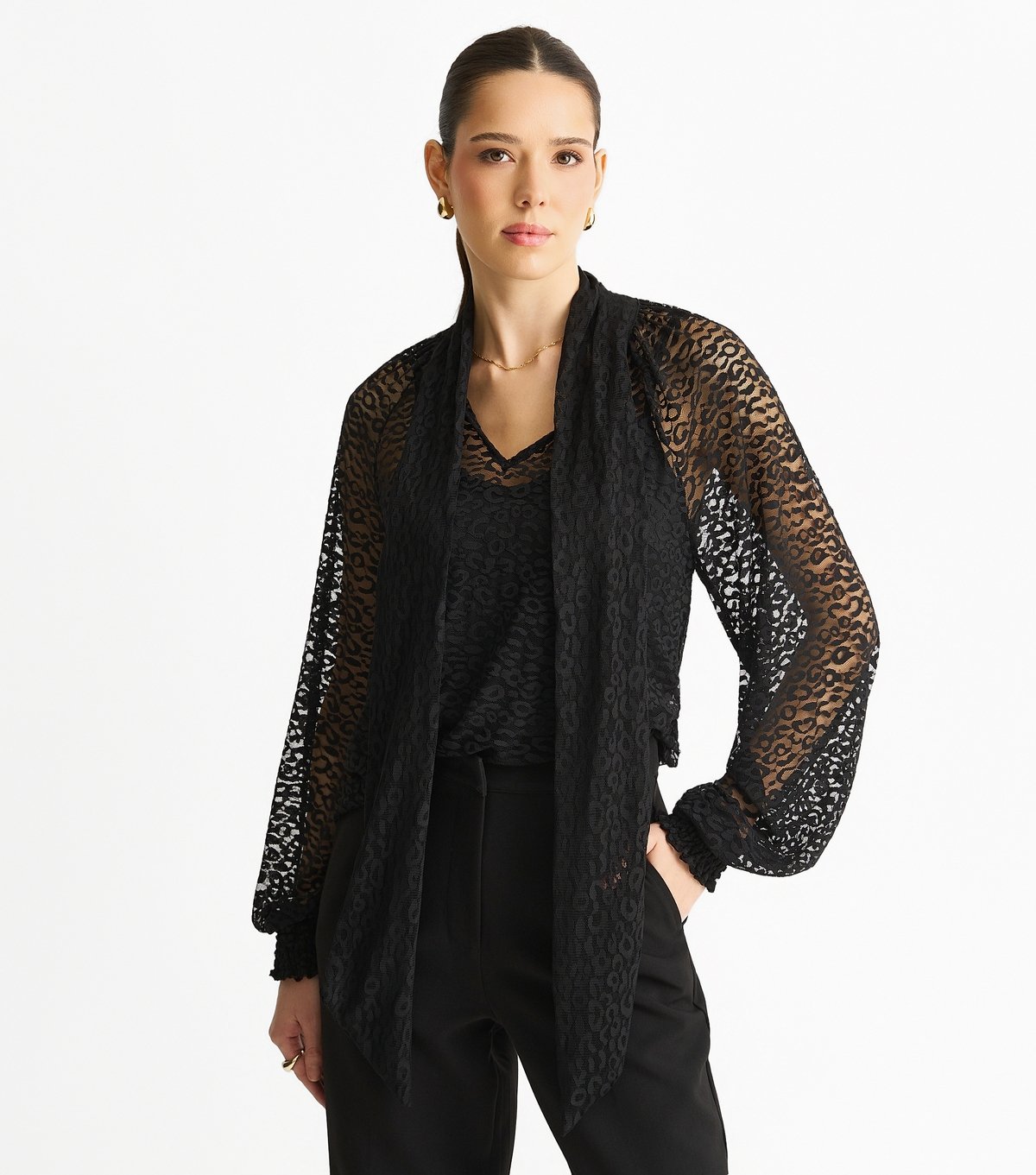 Gini London Women's Black Animal Pattern Neck Tie Blouse Gini London New Look - 3