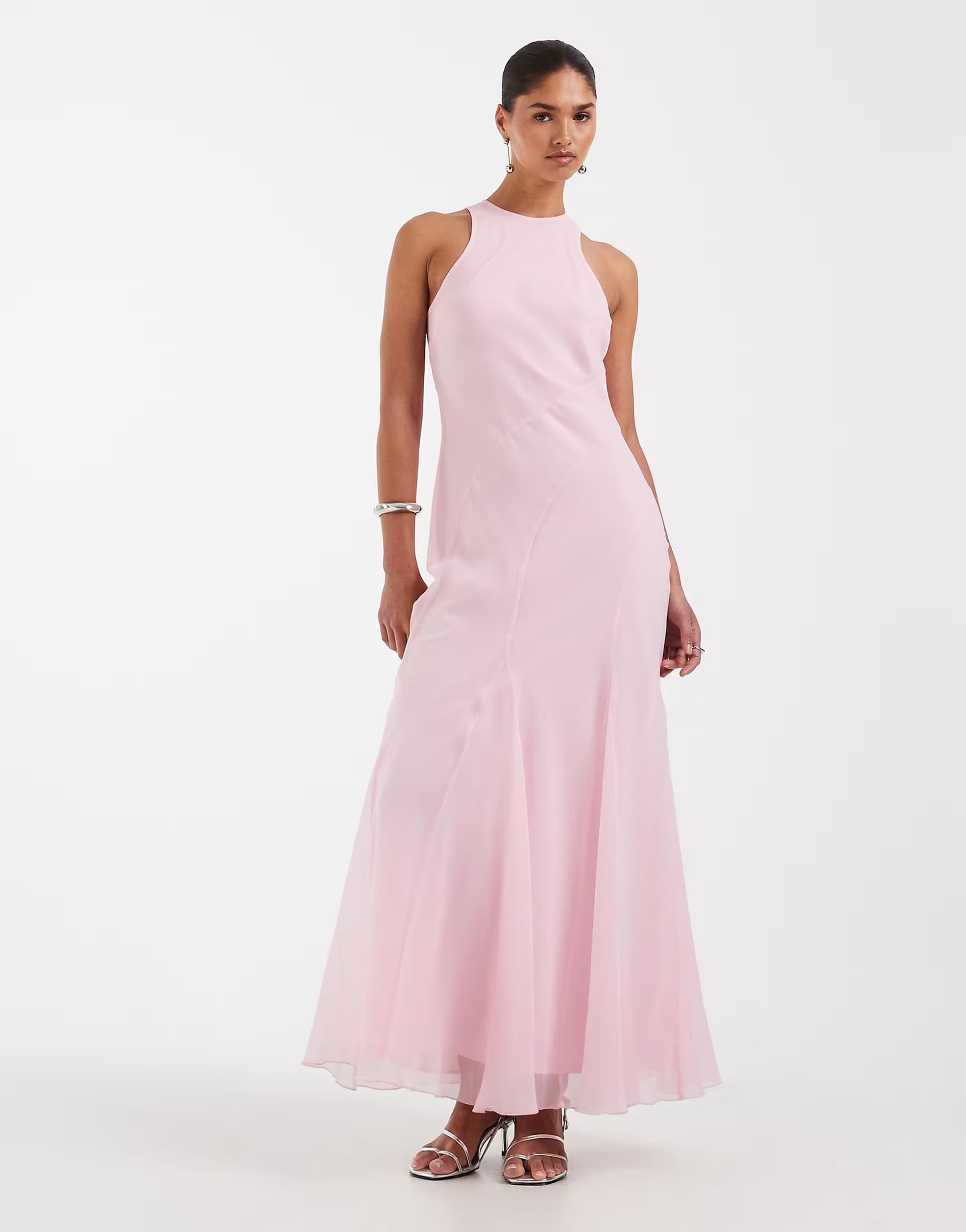 ASOS ASOS DESIGN racer neck bias maxi dress with godet hem in soft pink