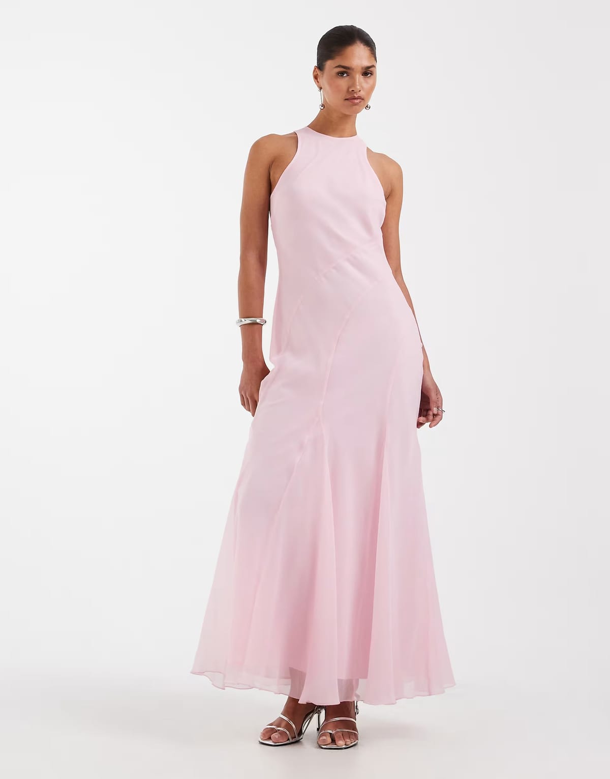 ASOS ASOS DESIGN racer neck bias maxi dress with godet hem in soft pink - 1