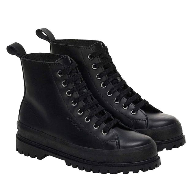 Superga Superga Women's 2644 Alpina Box Leather Ankle Boots in Black - 3