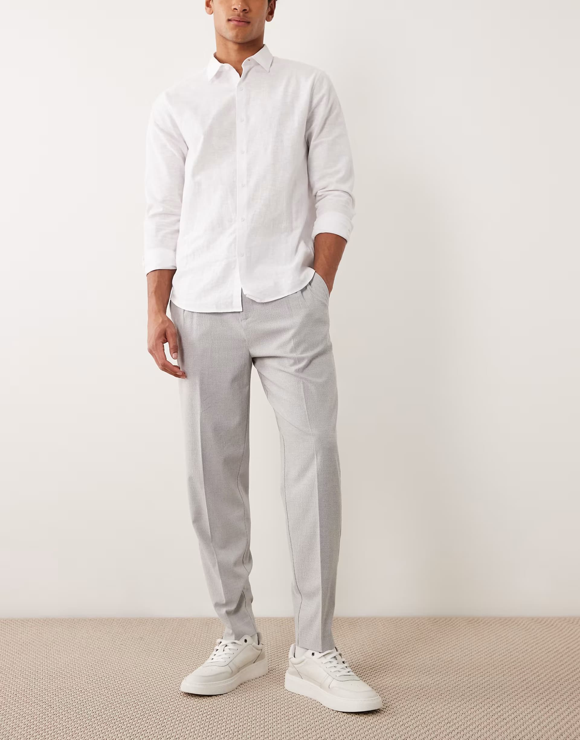 ASOS ASOS DESIGN smart tapered trousers in blue seersucker with elasticated waist