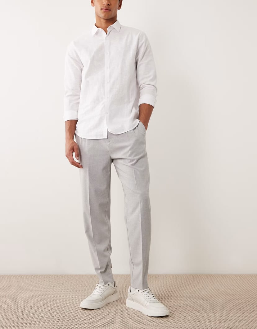 ASOS ASOS DESIGN smart tapered trousers in blue seersucker with elasticated waist - 1