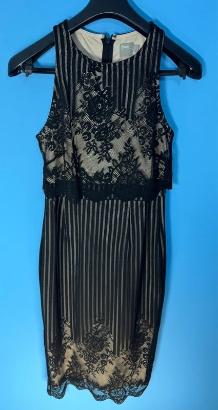 ASOS ASOS Black Lace Floral Striped Sheath Dress Sleeveless Knee Length US 8 - 1