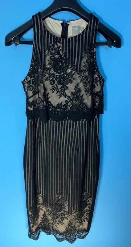 ASOS ASOS Black Lace Floral Striped Sheath Dress Sleeveless Knee Length US 8