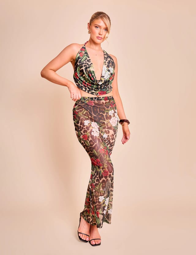 Public Desire Slinky Printed Cowl Neck Bikini Top Co-ord Multi - 3