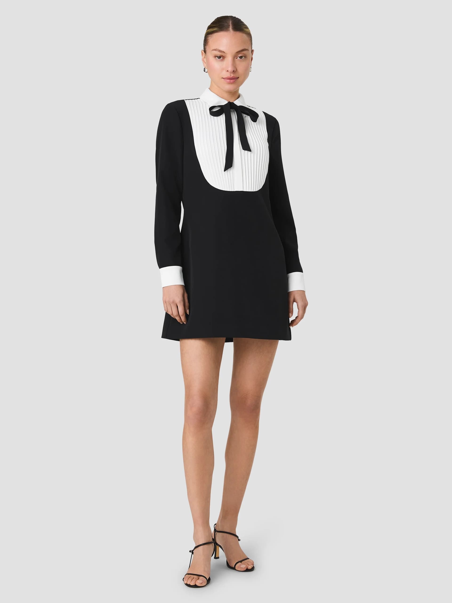 French Connection Echo Black Tuxedo Bow Mini Dress Black/White