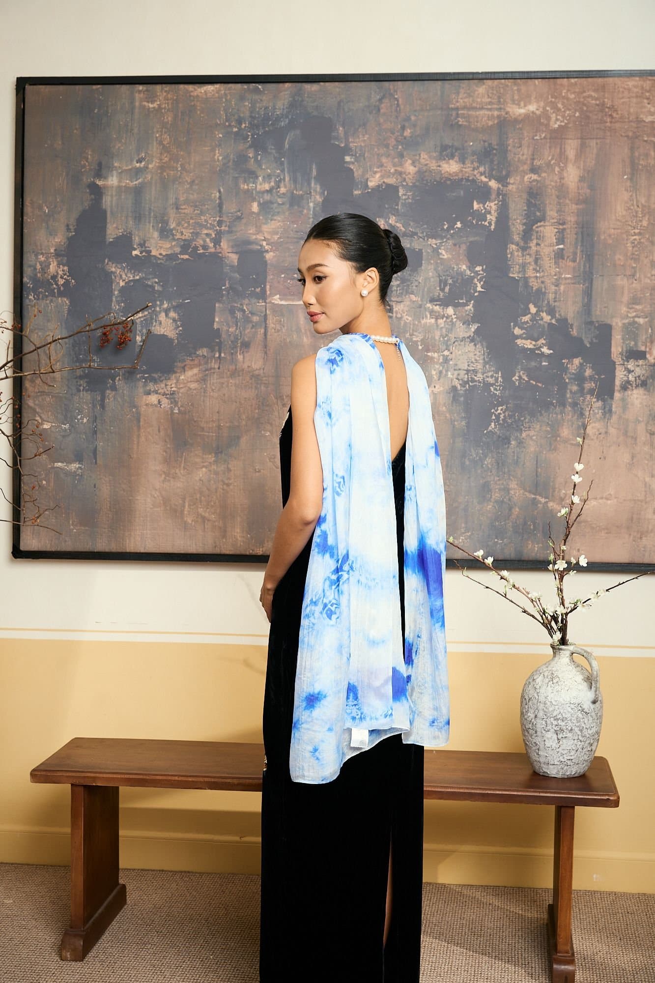 Silk and Bears Silk and Bears Light Blue Shibori Silk Scarf