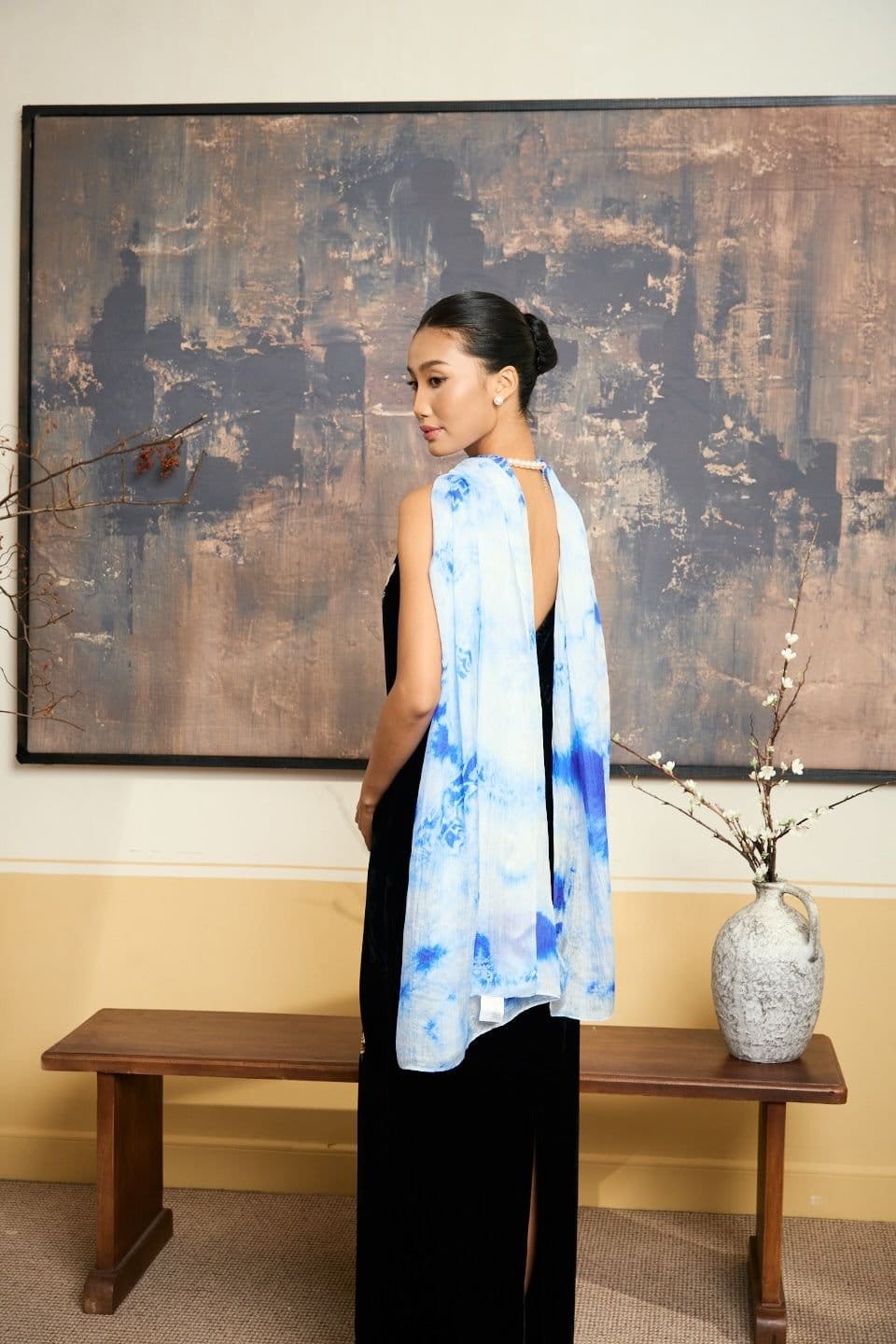 Silk and Bears Silk and Bears Women's Sky Blue Shibor Silk Scarf- Wedding Mulberry Silk Shawl Wrap in Light Blue - 4